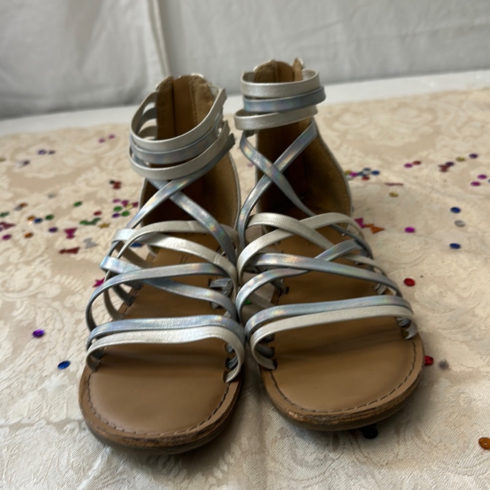 Multi tricolor metallic Egyptian girls, sandals, size 13
